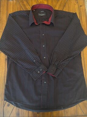 Nicole Miller New York Black Dress Shirt with Red Pinstripes, 16.5, 32/33, L
